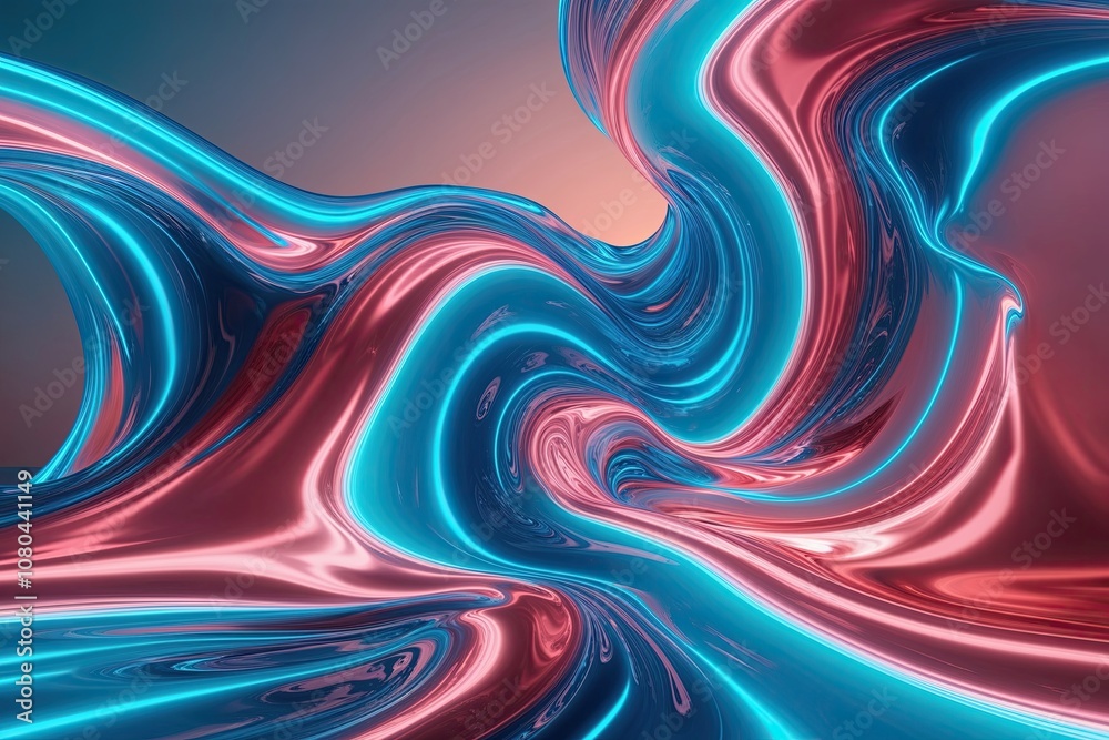 Fototapeta premium Stunning Neon Waves in a Mesmerizing Futuristic Landscape with Blue and Pink Color Gradients