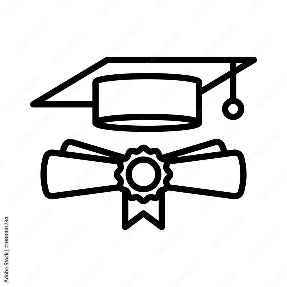 Graduation ceremony icon linear logo mark in black and white
