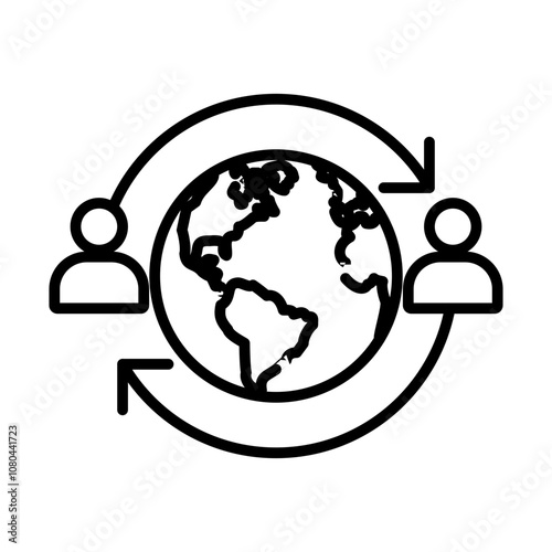 Globalization icon linear logo mark in black and white