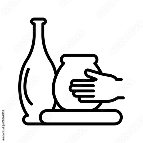 Handmade pottery icon linear logo mark in black and white