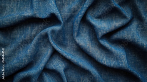 Close-up of textured blue fabric creating a beautiful wave pattern.