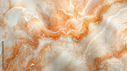 Wallpaper Mural A close-up of a polished stone surface featuring orange and cream swirls with gold accents. Torontodigital.ca