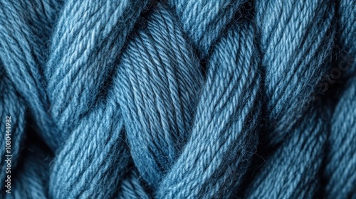 Close-up of intricately braided blue yarn, showcasing texture and depth.