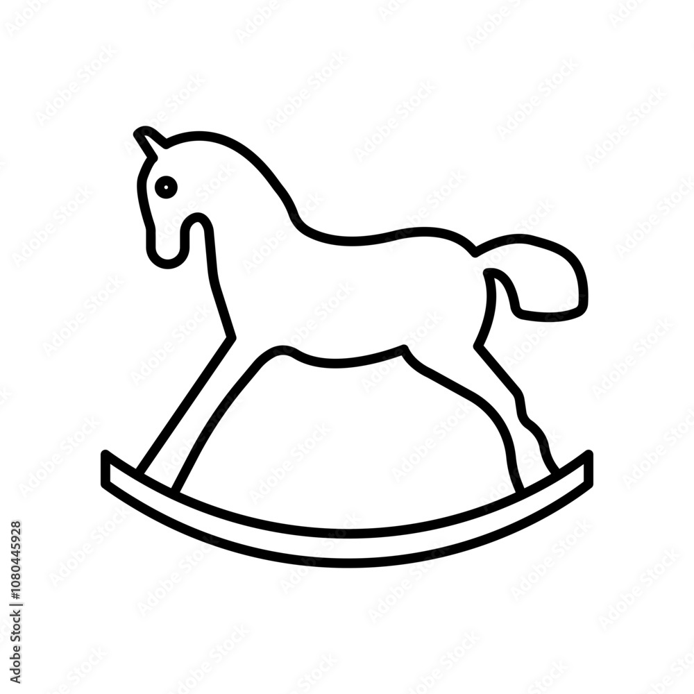 Toy horse rocking chair icon linear logo mark in black and white Toy horse rocking chair icon linear logo mark in black and white