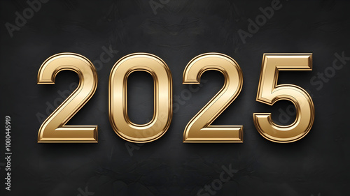 2025 new year 3d gold number illustration isolated on black background