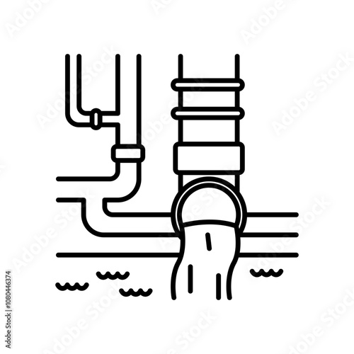 Water supply drain icon linear logo mark in black and white
