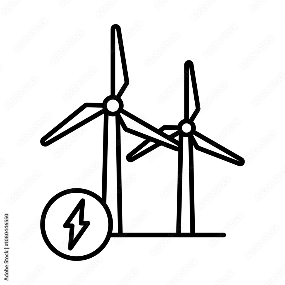 Wind power plant icon linear logo mark in black and white Wind power plant icon linear logo mark in black and white