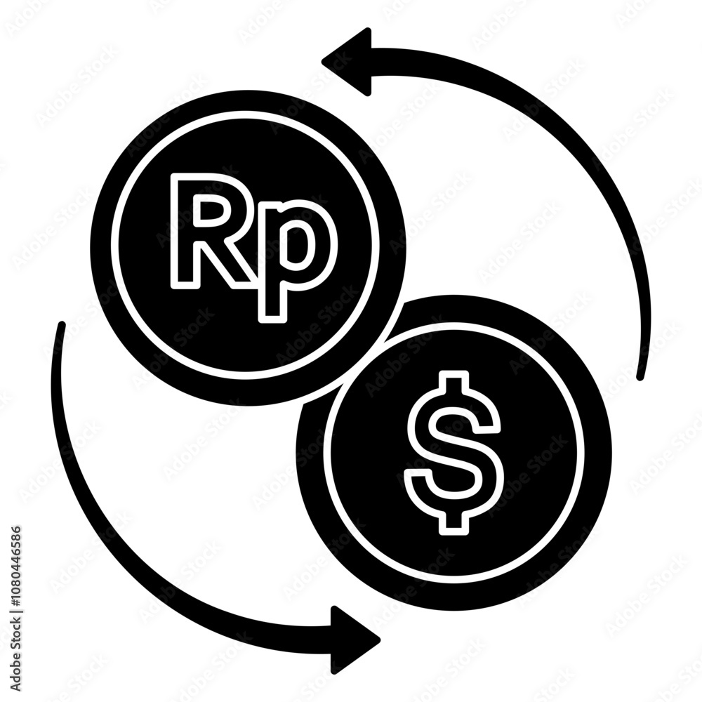 rupiah and dollar coin. money changer glyph icon rupiah and dollar coin. money changer glyph icon