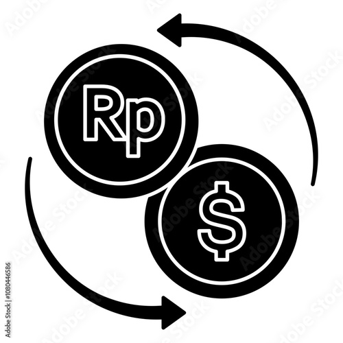 rupiah and dollar coin. money changer glyph icon