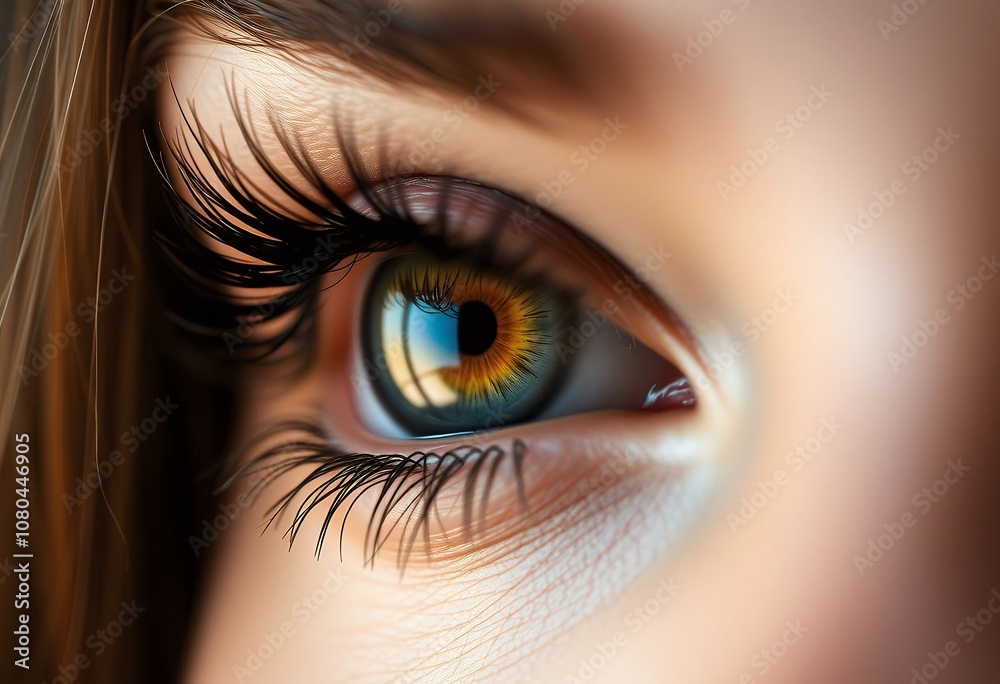 Fototapeta premium Close up of a Woman s Eye Detailed Iris Long Eyelashes Beauty Vision Gaze Human Eye Macro