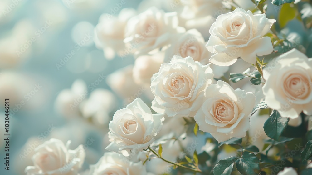 A close-up of beautiful white roses. This image can be used for a variety of purposes, such as greeting cards, wedding invitations, or romantic projects. A close-up of beautiful white roses. This image can be used for a variety of purposes, such as greeting cards, wedding invitations, or romantic projects.