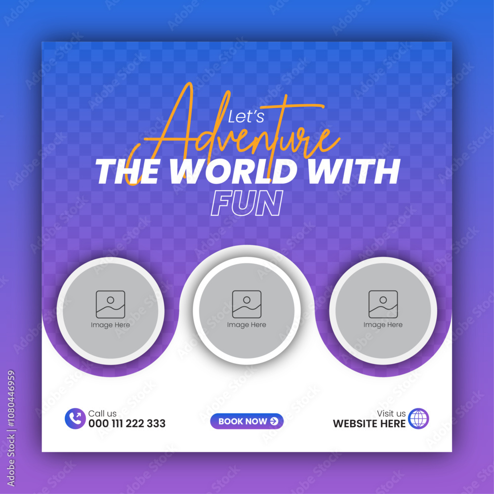 Fototapeta premium Travel social media post design or square travel flyer design template