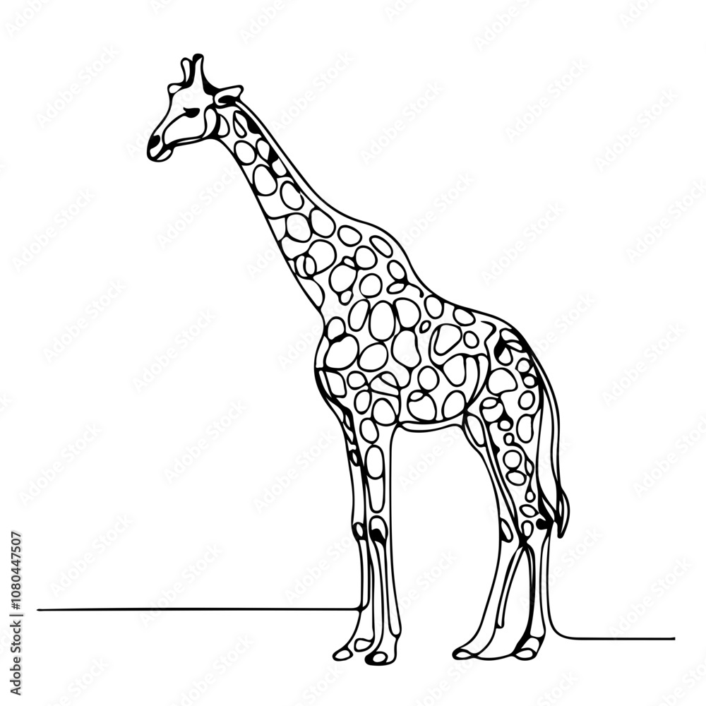 giraffe one line art continuous drawing illustration, black and white , isolated on transparen background giraffe one line art continuous drawing illustration, black and white , isolated on transparen background