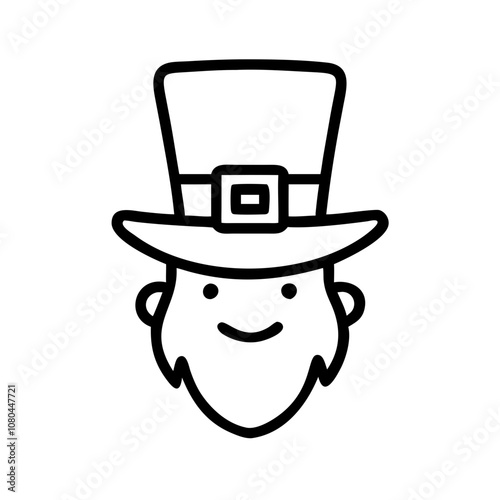 Icon of St. Patrick's Day leprechaun in cheerful style wearing top hat and smiling on white background
