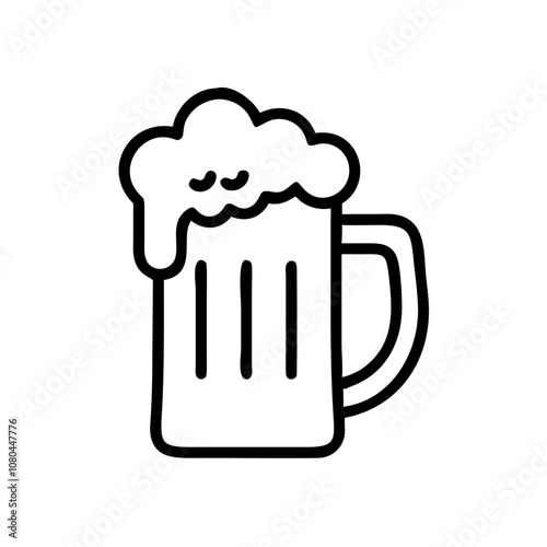 Icon of St. Patrick's Day beer mug with frothy drink in cheerful design on white background
