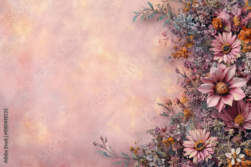 Soft botanical floral background with vibrant petals and organic textures, ideal for branding, nature-themed designs, and seasonal celebrations