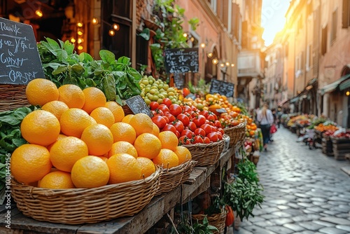 Vibrant Outdoor Market Stalls with Fresh Produce