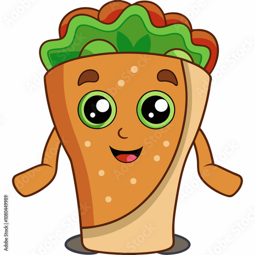 Cute Smiling Burrito Mascot Cartoon Vector Illustration