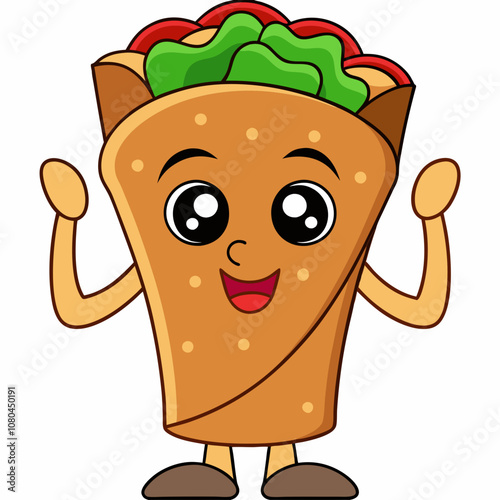 Cute Smiling Burrito Mascot Cartoon Vector Illustration