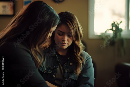 PTSD support: therapist comforting a young adult, capturing the power of compassionate care photo