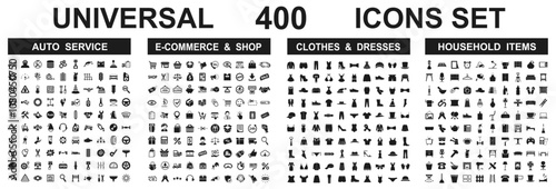 Set 400 icons: auto service, shopping, clothes, home living signs collection photo