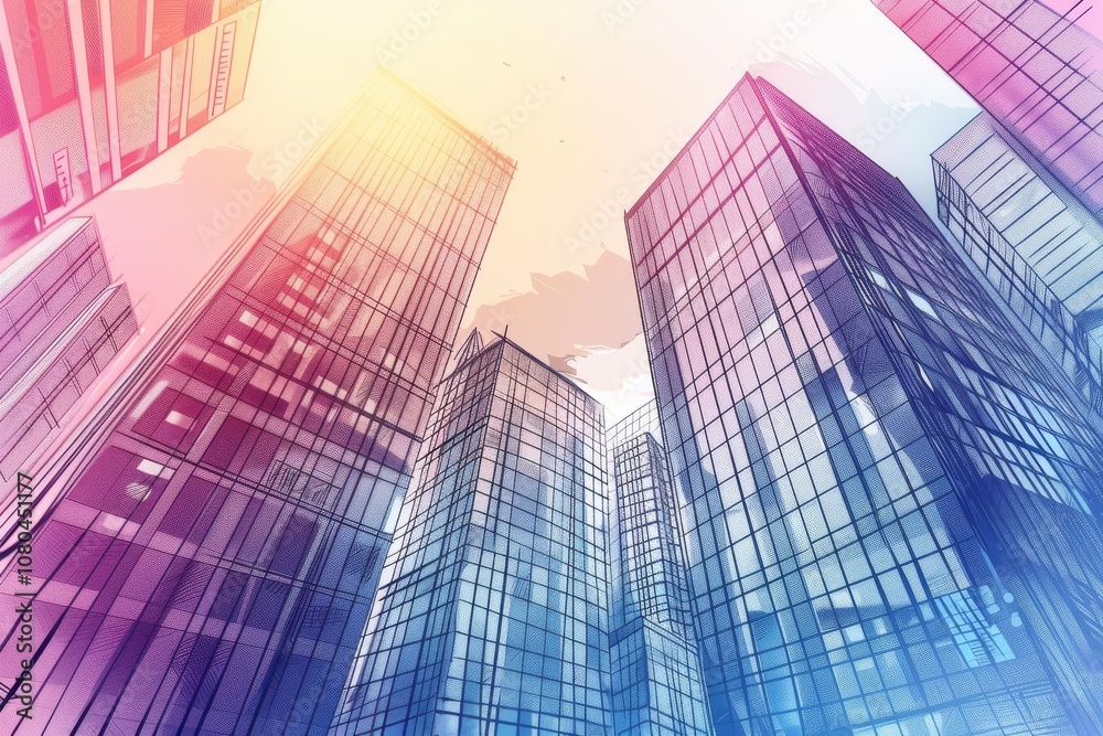 Dynamic view of tall, glass skyscrapers in a bustling city, capturing the essence of modern architecture and urban life. Dynamic view of tall, glass skyscrapers in a bustling city, capturing the essence of modern architecture and urban life.