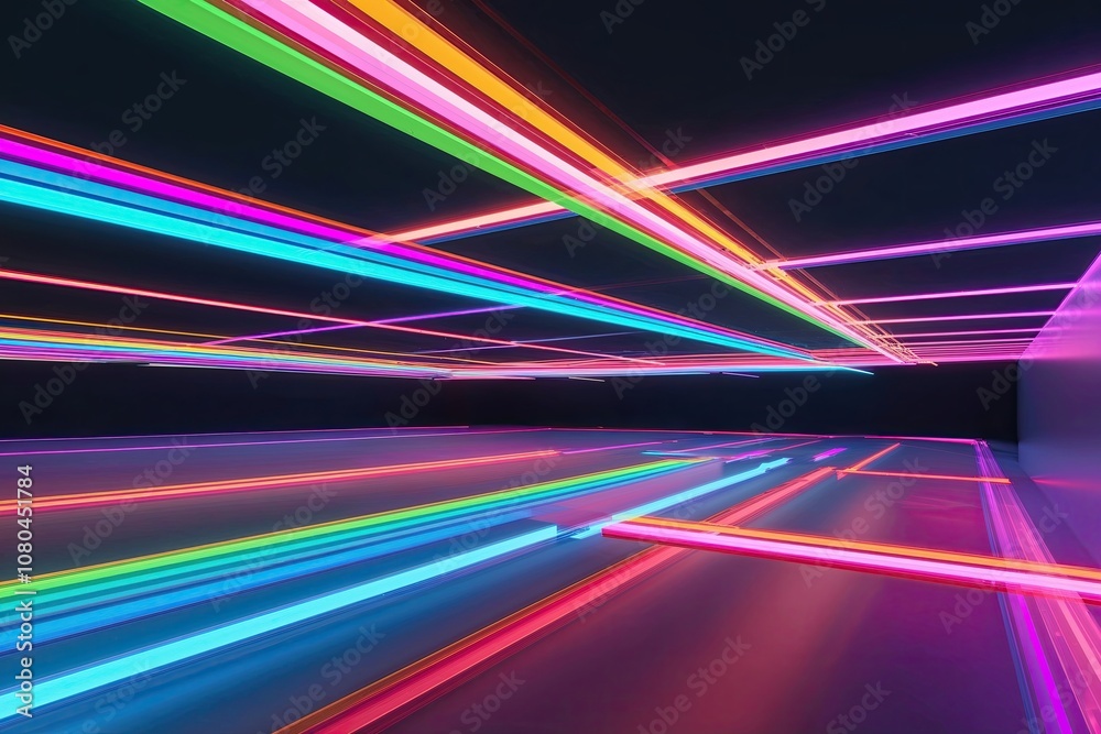 Vibrant 3D Digital Landscape with Colorful Light Streaks Illuminating a Smooth Environment Vibrant 3D Digital Landscape with Colorful Light Streaks Illuminating a Smooth Environment