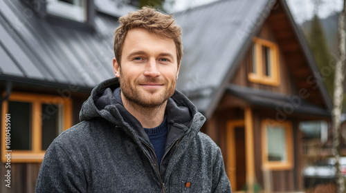 Portrait of Smiling Man Near House