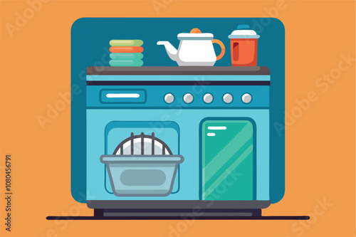 High-Quality Dishwasher Vector Art Illustration