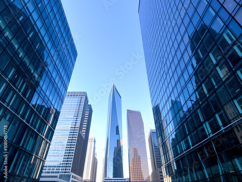 Wallpaper Mural Modern skyscrapers rise toward a clear sky in a bustling urban landscape during daylight, showcasing architectural innovation and city life Torontodigital.ca