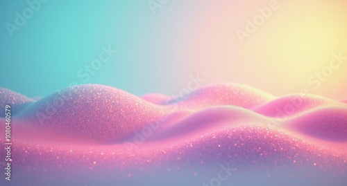 Electromagnetic Waves in Electric Blue, Rose, Amber, and Pistachio, undulating on a light gradient background, rendered in Octane with smooth, dreamlike installation style. photo