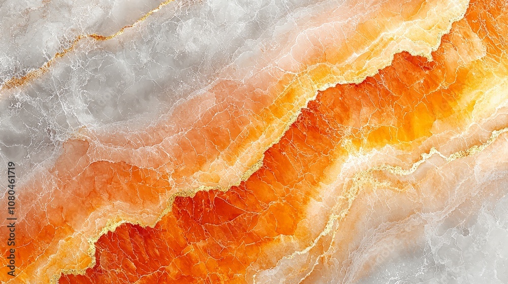 A close-up of a vibrant orange and white agate stone slice. A close-up of a vibrant orange and white agate stone slice.