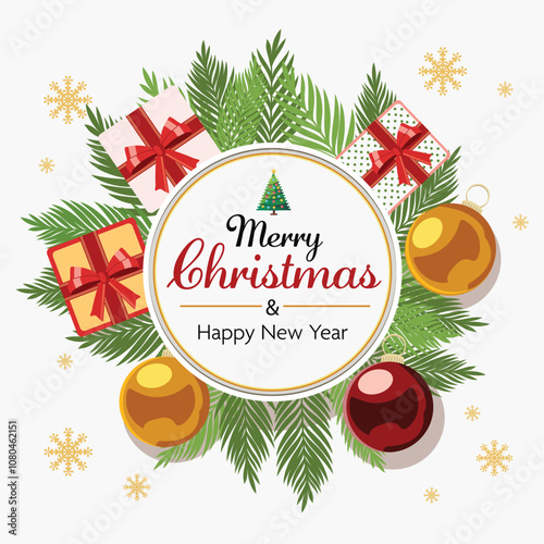 Merry Christmas and Happy New Year Greeting Card for Celebration Concept.