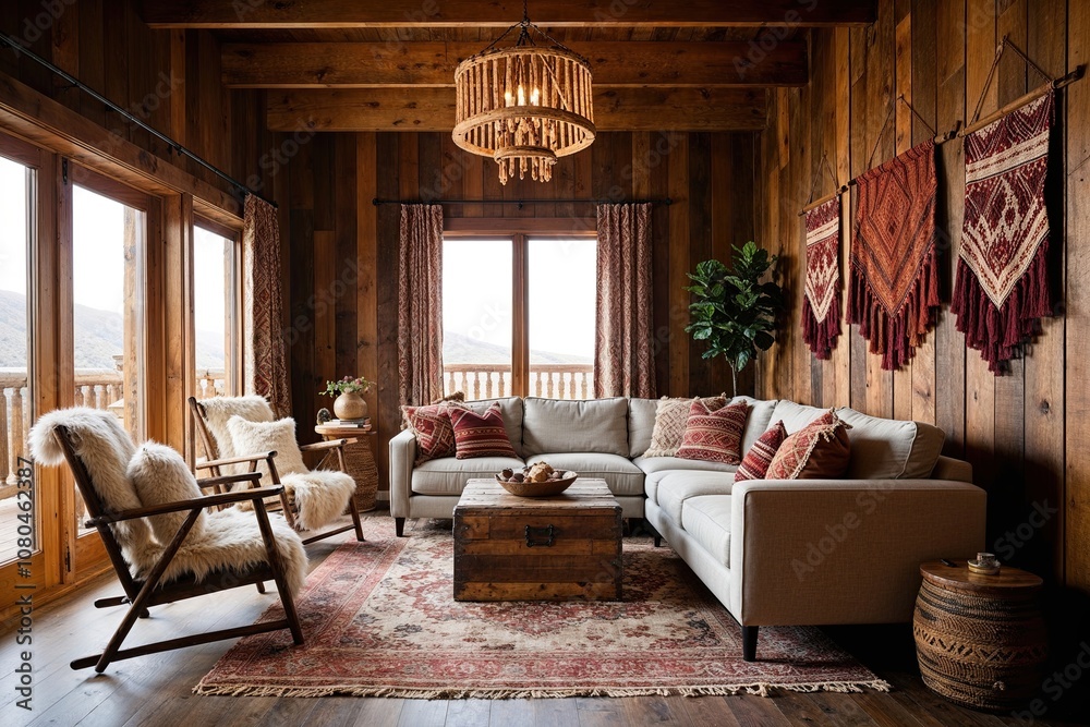 Inviting Bohemian Interior Design Featuring Rustic Wood Accents in a ...