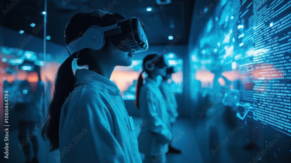 Futuristic Education: Students Exploring Virtual Reality ,Academy of Digital Innovation with students in a virtual reality classroom ,Immersive Learning: Students Engaged in VR Experiences Futuristic Education: Students Exploring Virtual Reality ,Academy of Digital Innovation with students in a virtual reality classroom ,Immersive Learning: Students Engaged in VR Experiences