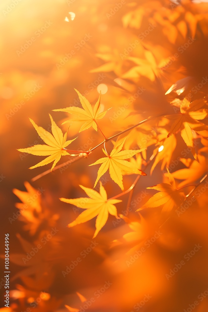 Golden Maple Leaves Illuminated by Warm Sunlight Golden Maple Leaves Illuminated by Warm Sunlight