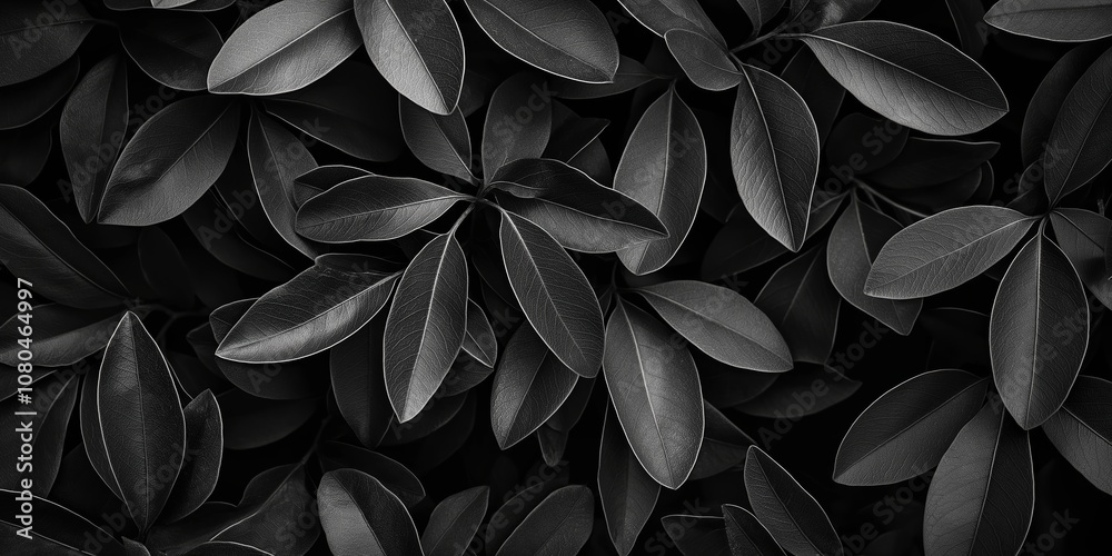 Monochromatic close-up of intricately layered leaves forming an elegant pattern on a soft, dark background. Monochromatic close-up of intricately layered leaves forming an elegant pattern on a soft, dark background.