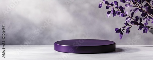 Stylish purple display pedestal with foliage