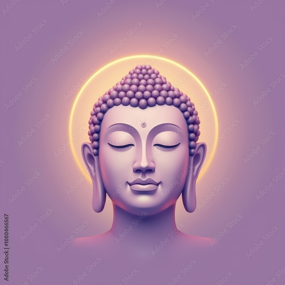 Golden Buddha Head Icon with Closed Eyes