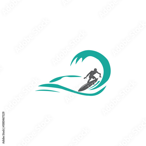 Sea Waves and Surfboards combine creative modern surfboard company logo design vector files.