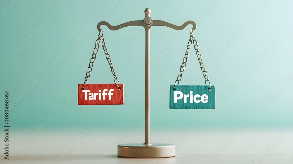 Balanced scale depicting the concept of tariff and price on opposite sides, illustrating economic decision-making and trade implications in a visually appealing manner.