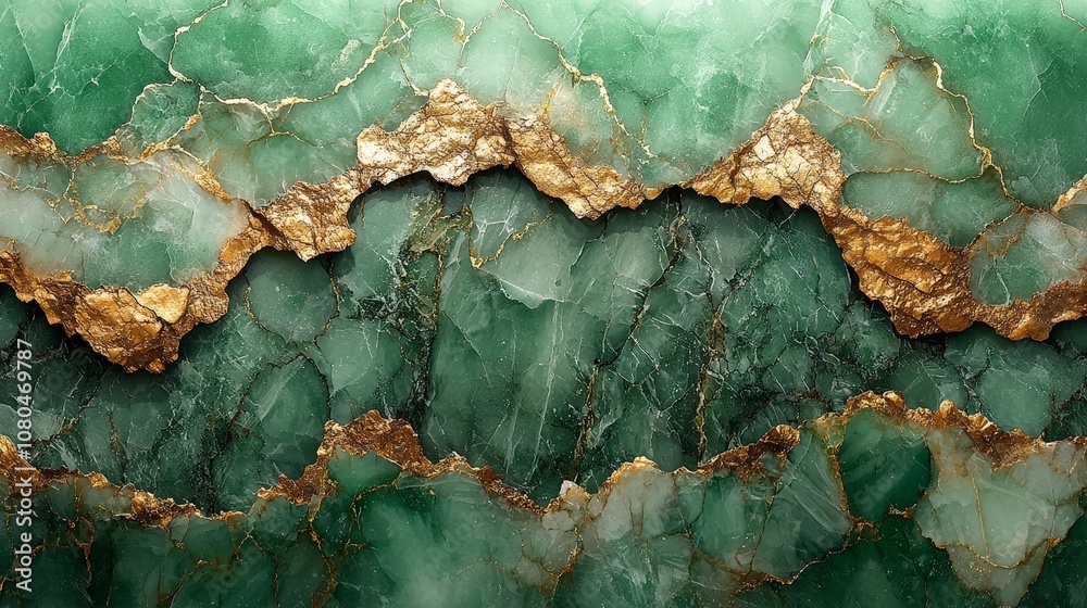 A close-up of green stone with golden veins, showcasing natural beauty and texture. A close-up of green stone with golden veins, showcasing natural beauty and texture.