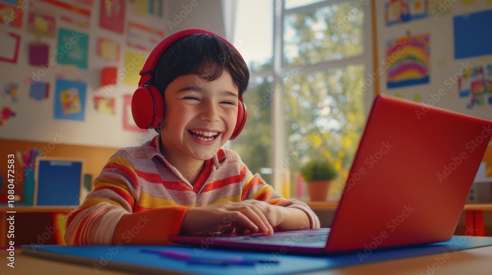 The Happy Child with Laptop The Happy Child with Laptop