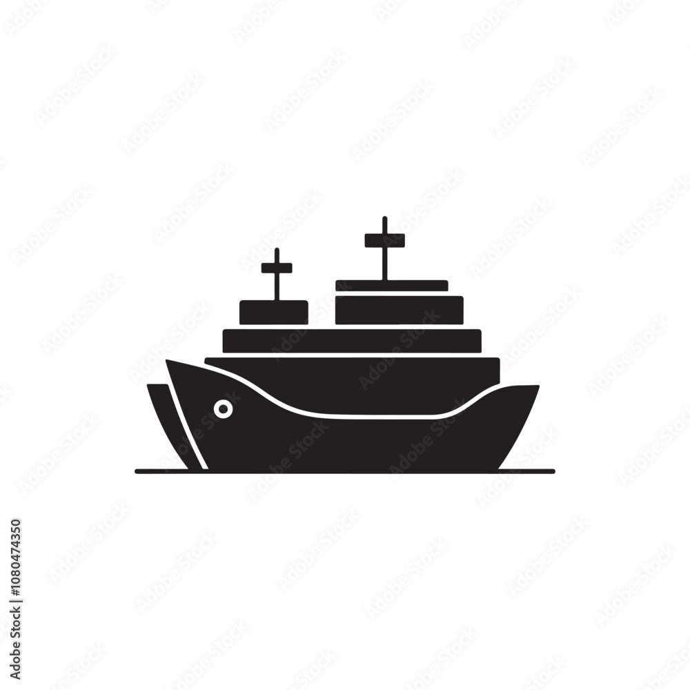 Obraz premium caribbean business cargo sailing vessel transport sailboat in sea ocean tanker ship icon silhouette vector art flat design illustration