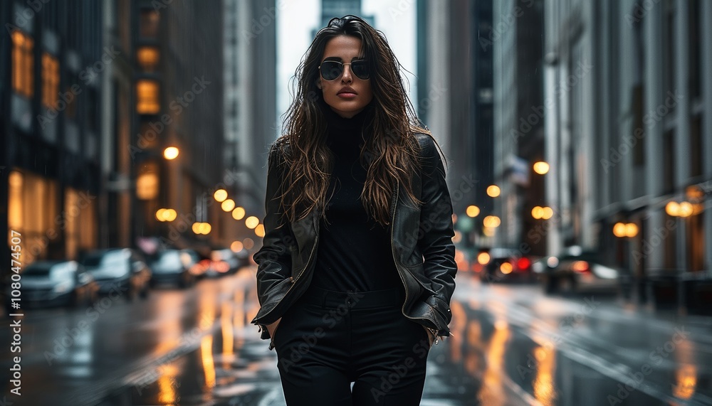 Fototapeta premium Portrait photo of a stylish model in an urban setting