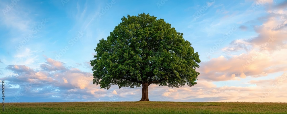 Lone tree standing against a vibrant blue sky with fluffy clouds. Lone tree standing against a vibrant blue sky with fluffy clouds.
