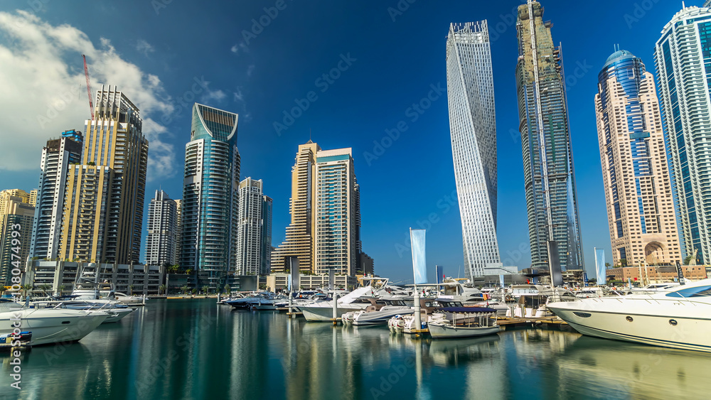Fototapeta premium Dubai Marina tallest towers in Dubai timelapse hyperlapse