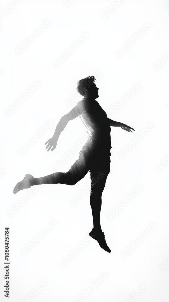 Captivating silhouette of man leaping against bright backdrop Captivating silhouette of man leaping against bright backdrop