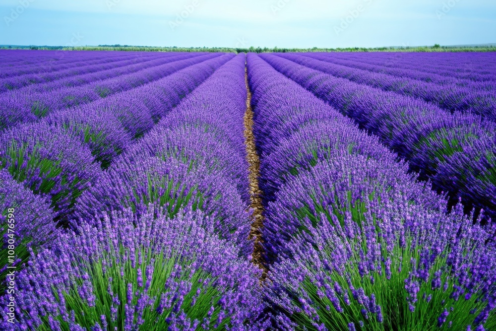 Fototapeta premium Serene Lavender Field Under Clear Sky