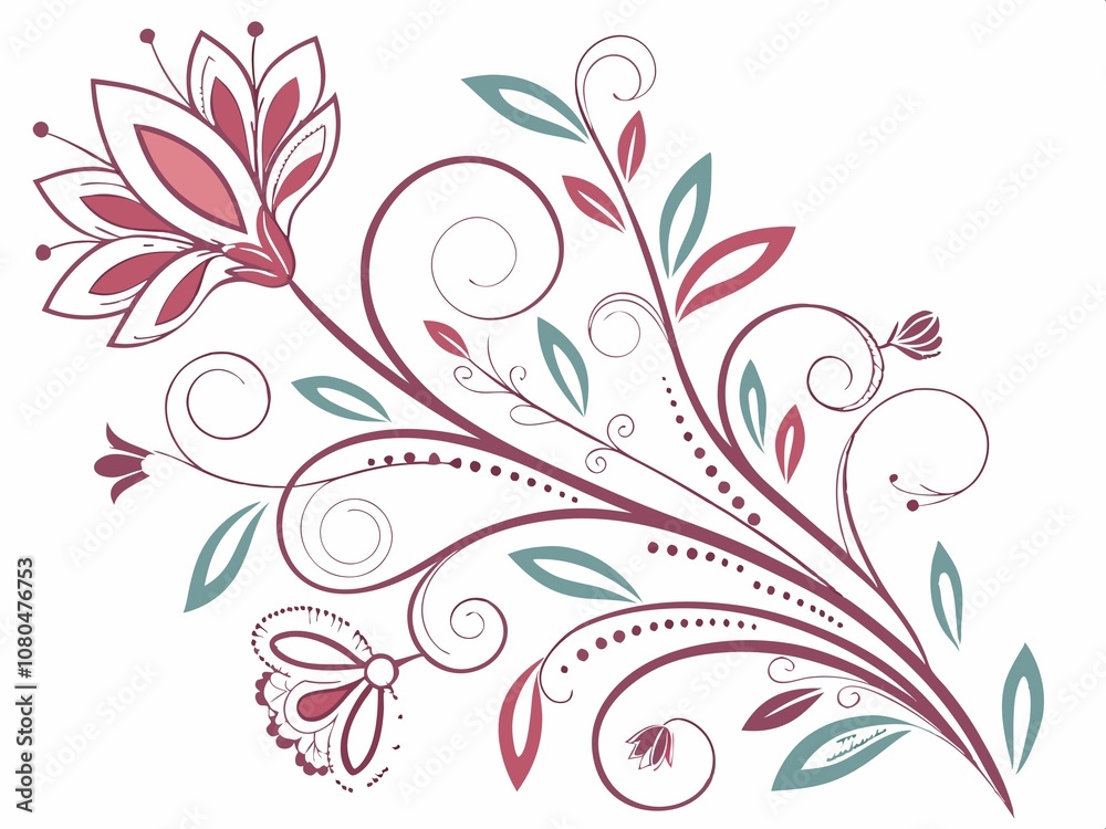 Abstract Floral Design with Delicate Petals,Black floral vector pattern with ornate swirl elements, perfect for vintage wallpaper or tattoo design Abstract Floral Design with Delicate Petals,Black floral vector pattern with ornate swirl elements, perfect for vintage wallpaper or tattoo design